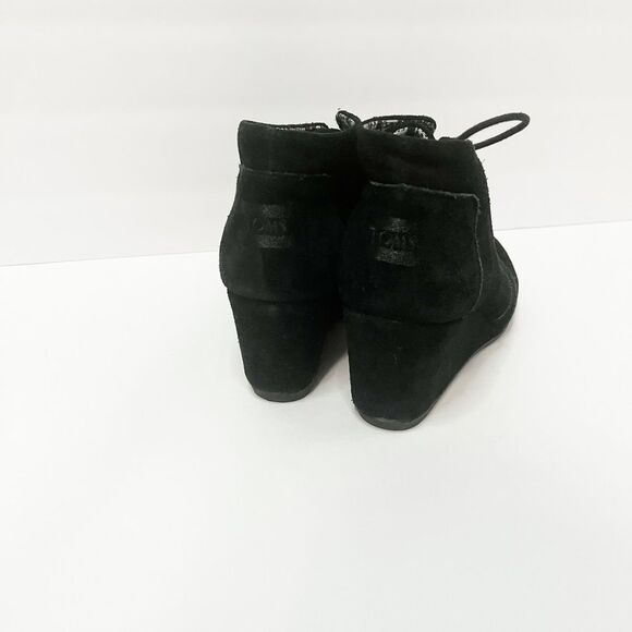 TOMS Desert Wedge Bootie Women’s Black Suede Ankle Boots Lace Up Size 8 - Picture 5 of 7
